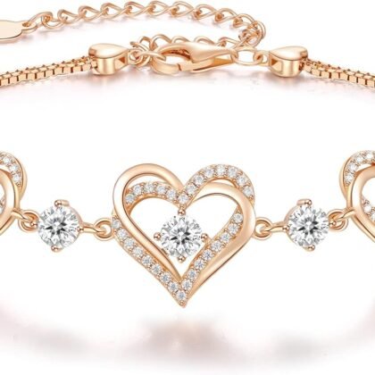 CDE Forever Love Heart Charm Link Bracelet for Women, 925 Sterling Silver Birthstone Bracelet Mother's Day Gift Anniversary Christmas Birthday Jewelry Gifts for Women Wife Her Girlfriend