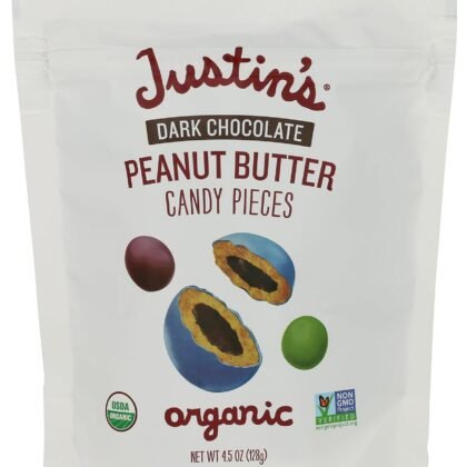 Justin's Dark Chocolate Peanut Butter Candy Pieces - 4.5oz bag Organic, Gluten Free, Non-GMO, Responsibly Source, Rainforest Alliance Certified Cocoa