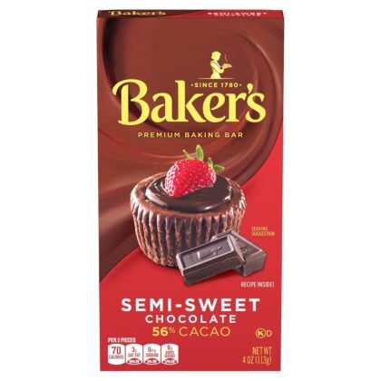 Baker's Semi-Sweet Chocolate Premium Baking Bar with 56% Cacao, 4 oz Box