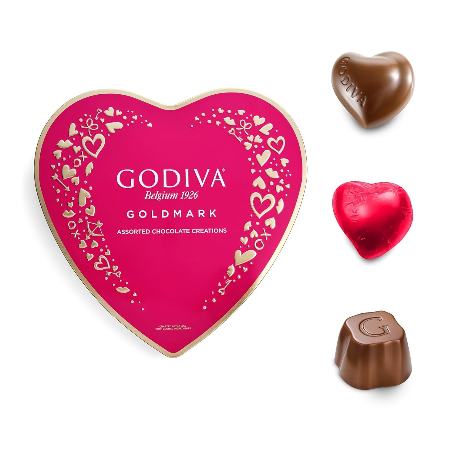 Godiva Goldmark Heart Chocolate Box, Assorted Milk, White and Dark Chocolates, Elegant Valentine’s Day Gift Tin, 14 Pc - Image 2