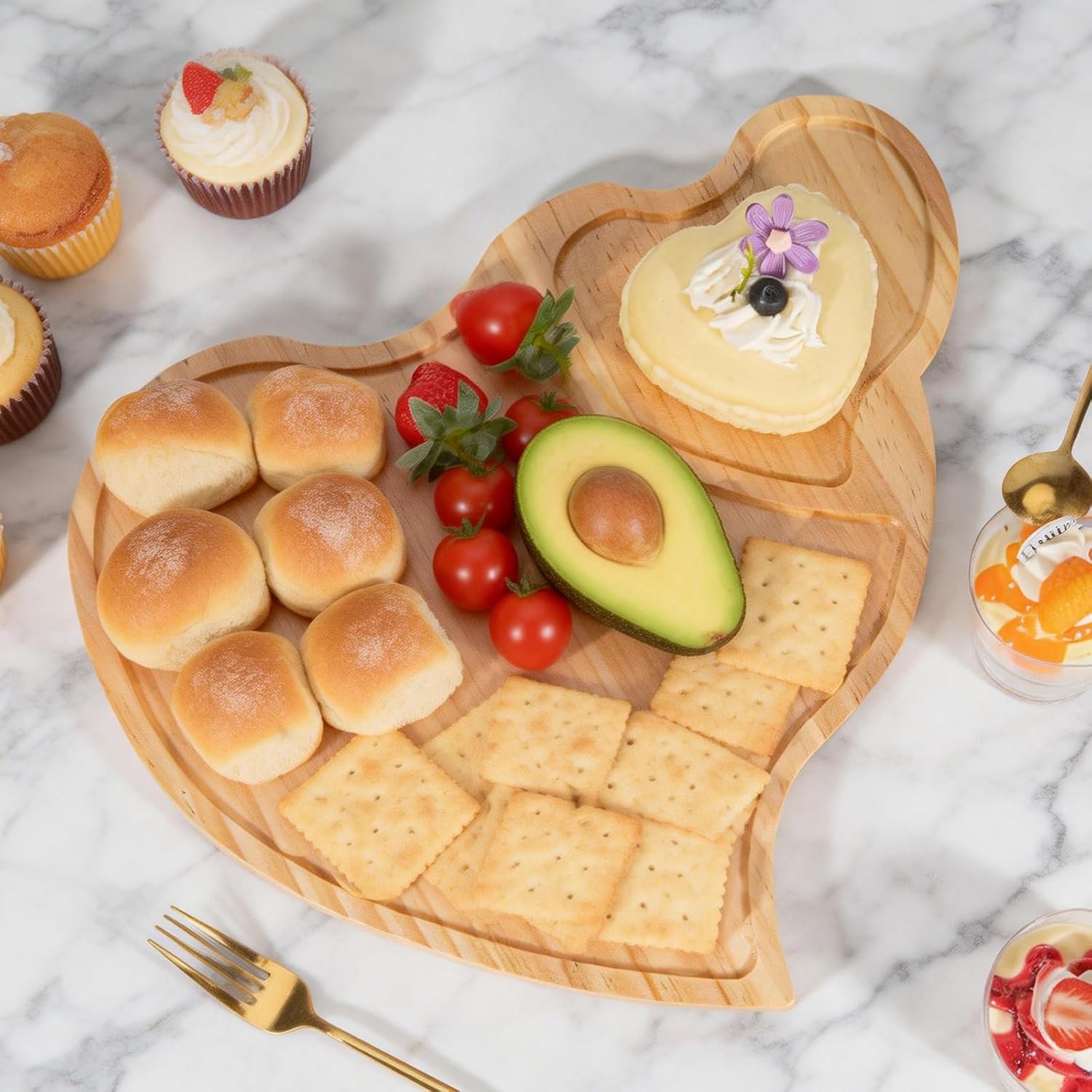 Heart Charcuterie Boards - Valentines Bamboo Cutting Heart Shaped Decoration Decor Supplies, Wood Serving Tray, Food Platter Valentines Gifts - Image 6