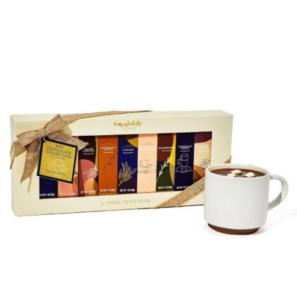 Thoughtfully Gourmet Hot Chocolate Gift Set, Flavors Include Salted Caramel, Peppermint, French Vanilla and More, Packaged in Gift Box with Bow, Set of 9