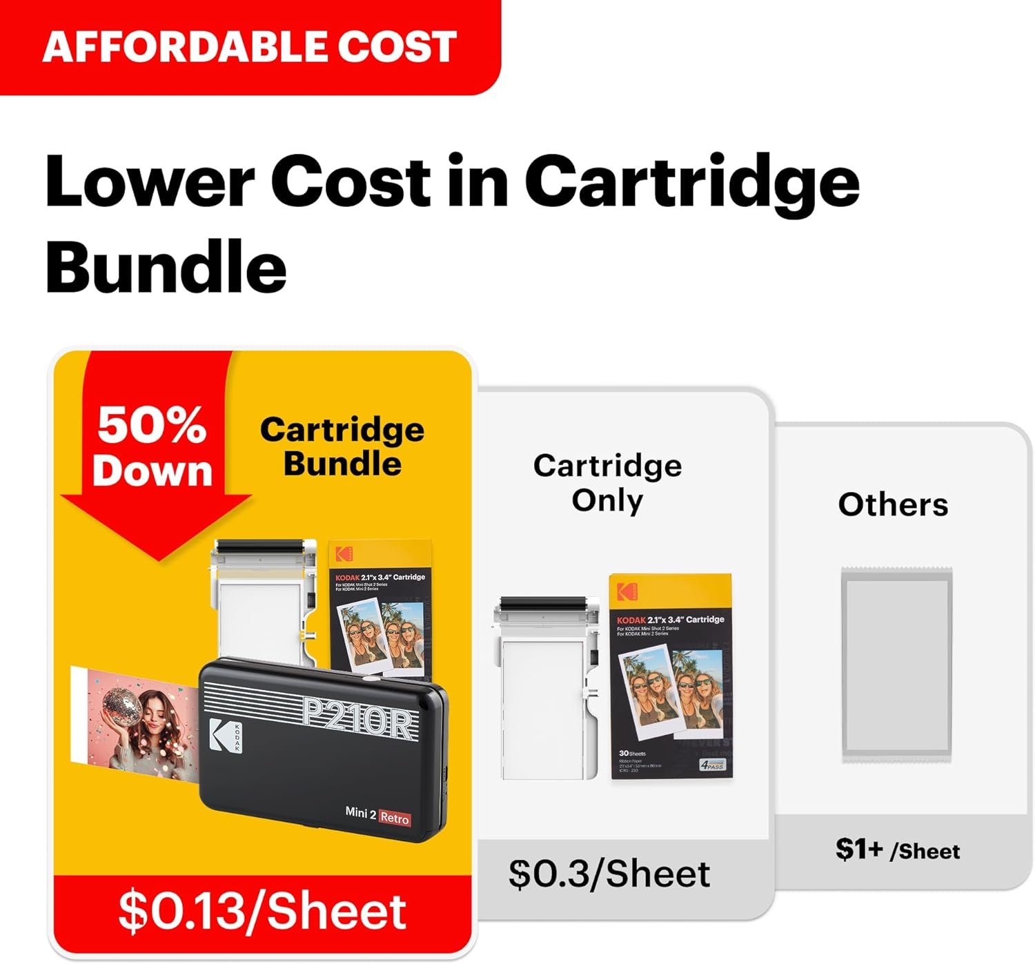 KODAK Mini 2 Retro 4PASS Portable Photo Printer, 2.1x3.4 inches, Instant Picture Printer for iPhone and Android, Photo Printer Gift, 38 Sheets Bundle, White - Image 2