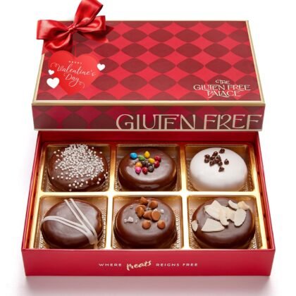 Gluten Free Palace Valentine’s Day Gourmet Cookie Gift Basket – Vegan & Gluten Free Chocolate Covered Cookies – Heartfelt Sweet Gift Idea for Men and Women (6 Count)