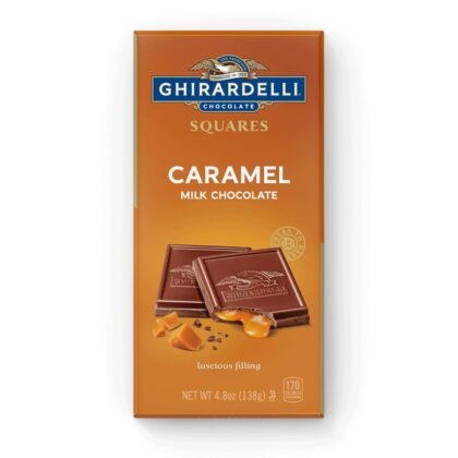GHIRARDELLI Caramel Milk Chocolate SQUARES Bar – Premium Milk Chocolate Candy Bar Filled with Buttery Caramel, Individually Marked for Sharing, 4.8 oz Bar