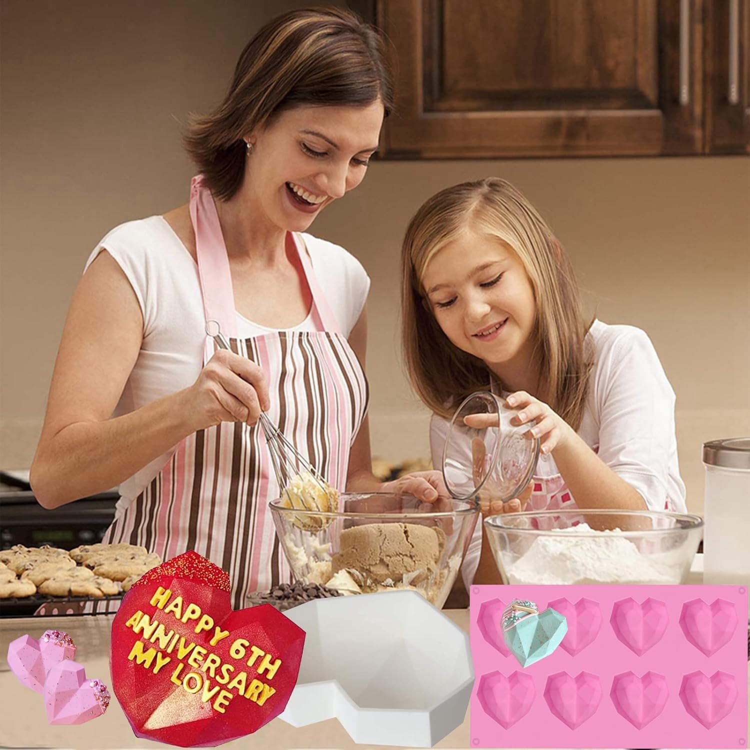 Breakable Heart Mold Kit for Chocolate With Hammer - 8 Cavity Diamond Shaped Silicone Mold for Baking, 8.8" Large Valentine Candy Making - Image 4