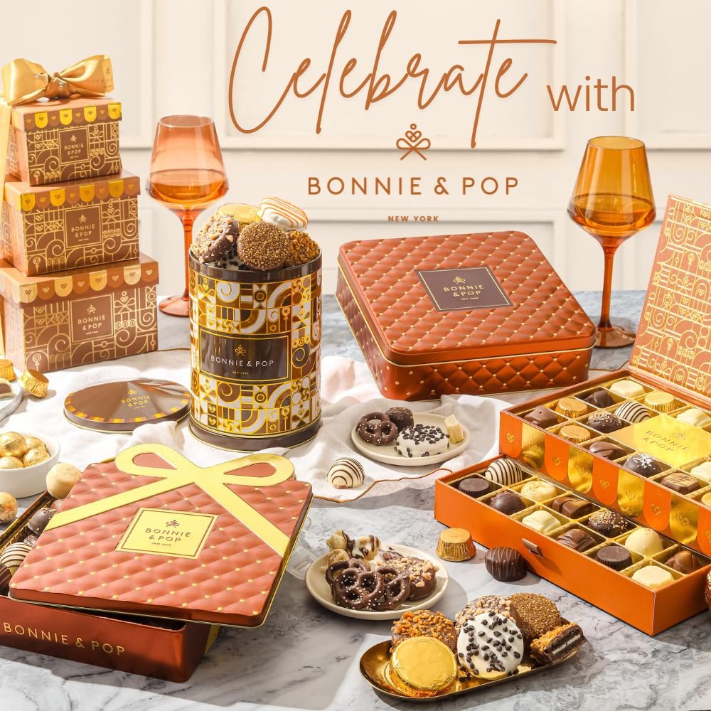 Chocolate Gift Basket, Candy Food Gifts, Gourmet Snack Box, Holiday Present Idea, Corporate Him & Her, Men, Women, Two-Tier Box with Assorted Belgian Truffles, 10+ Flavors, Bonnie and Pop (Copper) - Image 5