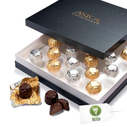 Vegan Chocolate by Astor Chocolate, Dairy Free Chocolate Gift Box, 18 Gourmet Hazelnut Belgian Dessert Truffles Non Dairy Kosher