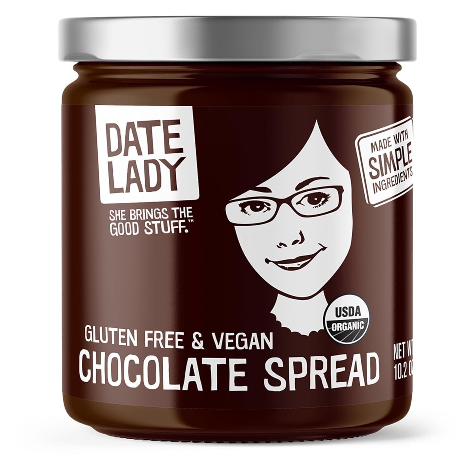 Date Lady Chocolate Date Spread | Organic, Vegan, Paleo, Gluten Free & Kosher, No Added Sugar, No Preservatives (1 Jar) Cocoa Spread Perfect For Dipping Fruit and Using as a Sauce on Ice Cream.