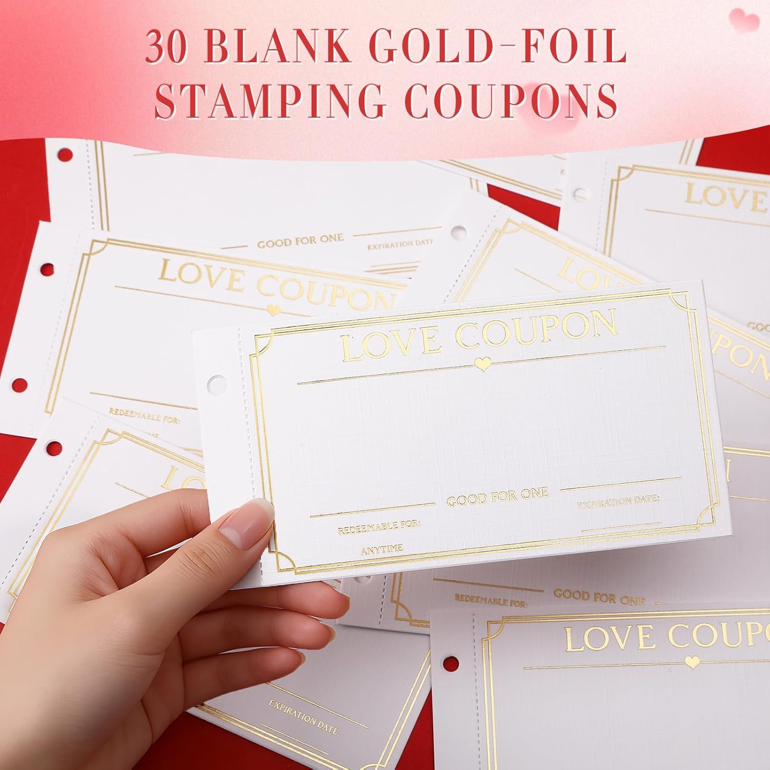 Love Coupons for Him – 30 Blank Personalized Coupons | Romantic Valentines Gifts for Him, Thoughtful Valentines Day Gifts for Husband, Cute Vday Gift for Boyfriend (Ruby Red) - Image 2