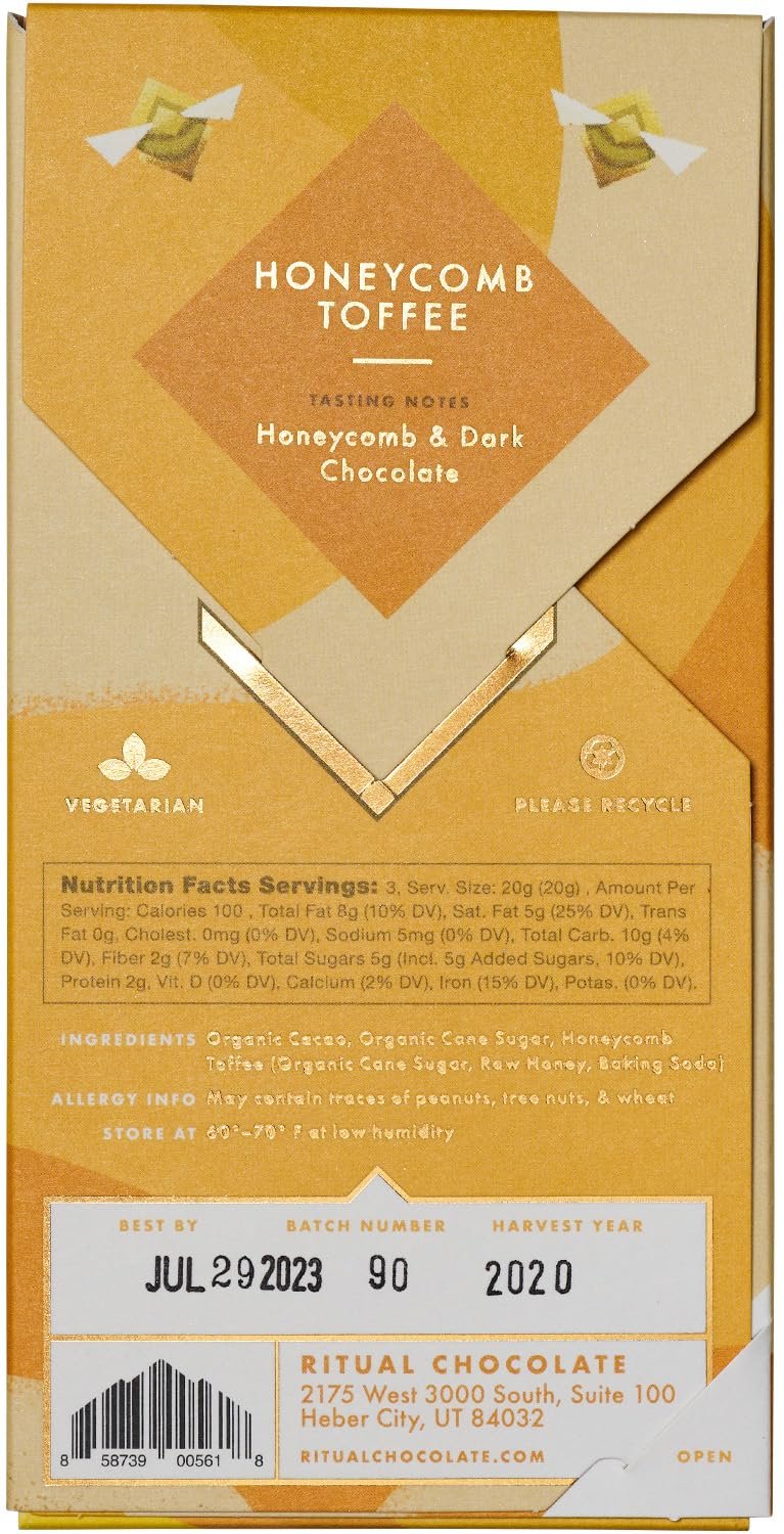 Ritual Dark Chocolate Bar, Honeycomb Toffee 75% Cacao, Notes of Honey Comb & Dark Chocolate, 2.12 oz - Image 2