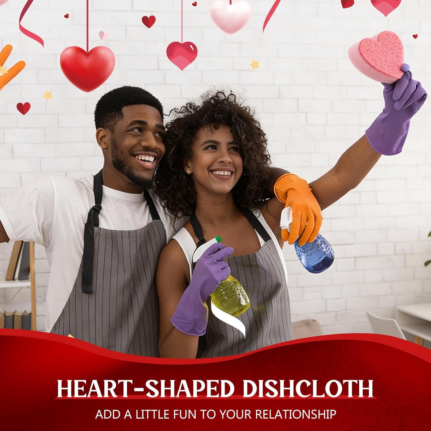 Breling 6 Pcs Heart Shaped Scrub Sponges Valentine Gifts Dual-Sided Kitchen Sponge Heart Kitchen Scrubber for Washing Dishes Pots Pans Household Bathroom Cleaning(Red Pink) - Image 3