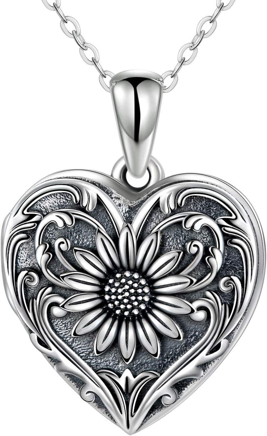SOULMEET Personalized Silver Locket Necklace That Holds Pictures Photo Keep Someone Near to You, Memorial Custom Lockets Necklaces Letters Engraving for His Her