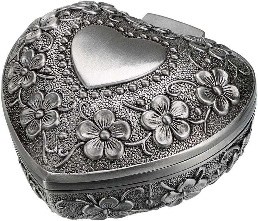 Hipiwe Vintage Heart Shape Jewelry Box - Small Antique Ring/Earrings/Necklace Storage Organizer Case, Metal Treasure Chest Trinket Keepsake Gift Box for Women