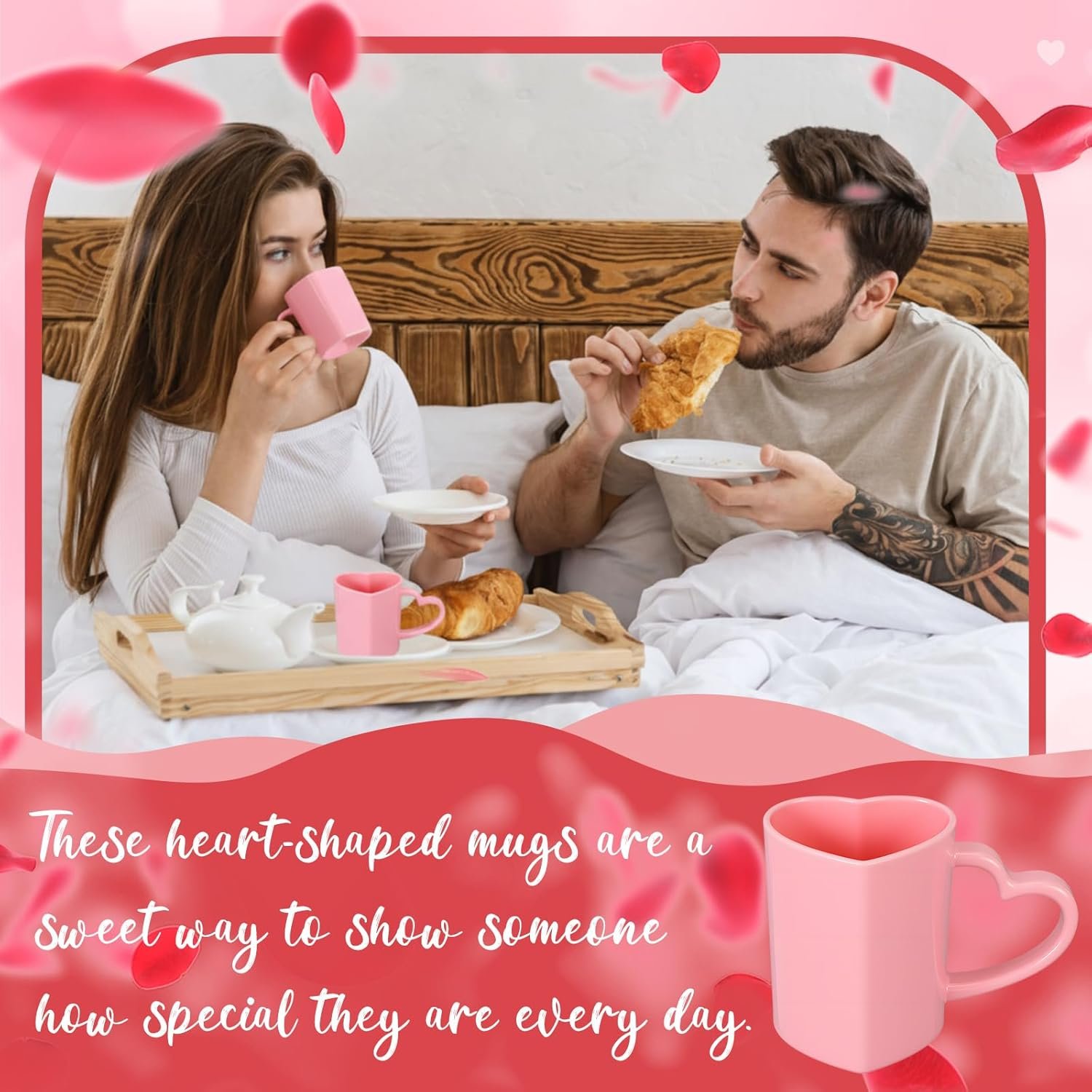 Baderke 12 Pcs Valentine's Day Heart Shaped Mugs with Handles 7.8 oz Reusable Pink Red Love Heart Plastic Drinking Cups for Birthday Wedding Anniversary Party Supplies(Pink) - Image 3