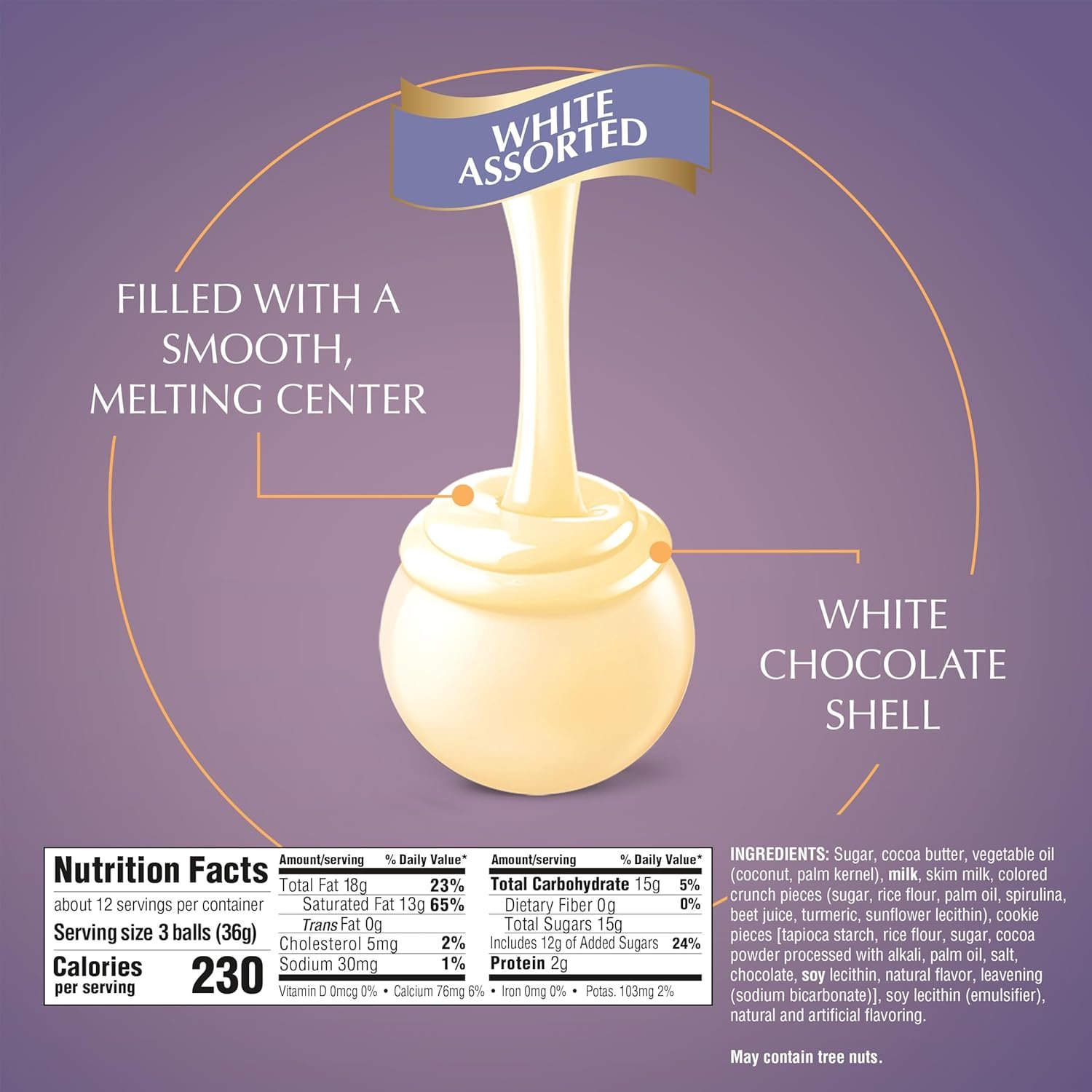 Lindt LINDOR White Chocolate Assorted Chocolate Candy Truffles with Smooth, Melting Truffle Center, 15.2 oz. Bag - Image 2