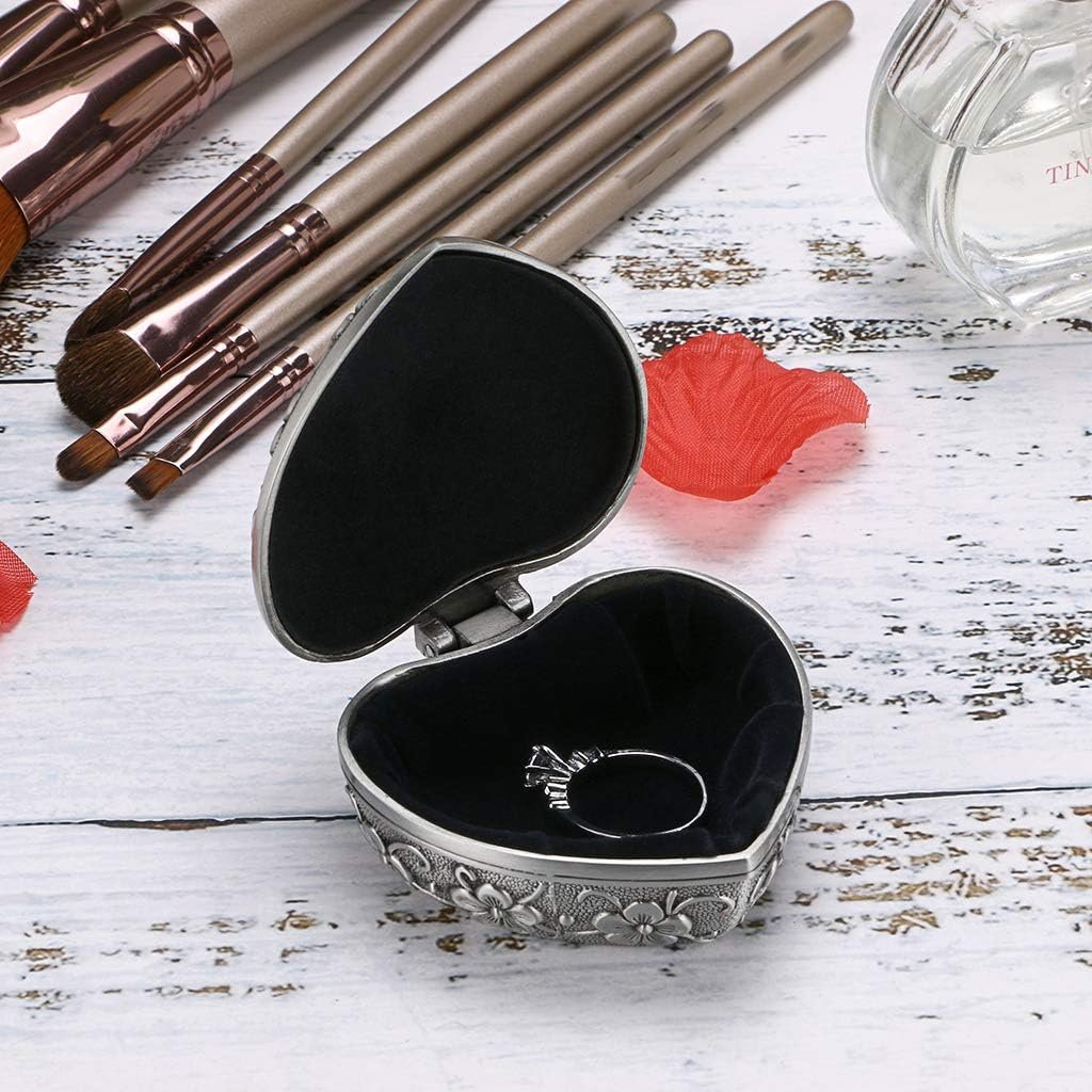 Hipiwe Vintage Heart Shape Jewelry Box - Small Antique Ring/Earrings/Necklace Storage Organizer Case, Metal Treasure Chest Trinket Keepsake Gift Box for Women - Image 3