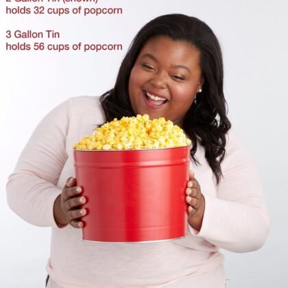 The Popcorn Factory Popcorn Tin with 3 Popcorn Flavors, Robust Cheddar, White Cheddar, Caramel, Large Tub 3.5 Gallons, Snack Gifts, Perfect for Any Occasions, Movie Night Snacks, Holidays, Christmas