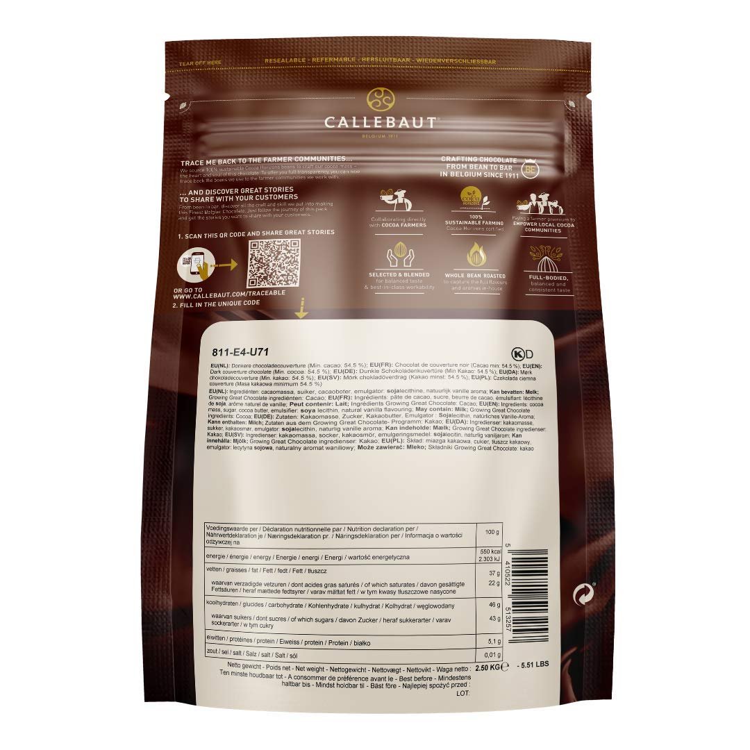 Callebaut Belgian Dark Couverture Chocolate Semisweet Callets, 54.5% - 5.5 Lbs - Image 2