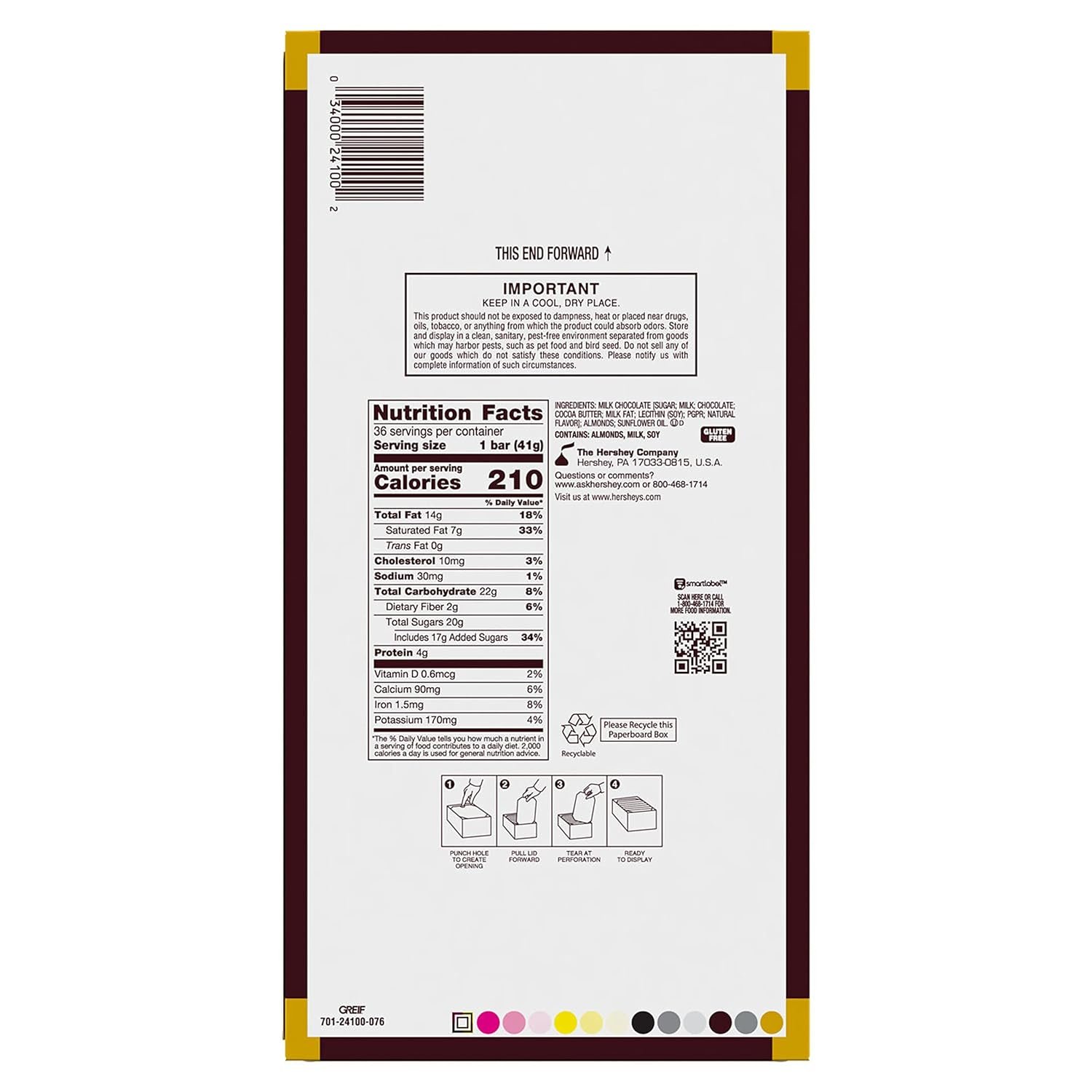 HERSHEY'S Milk Chocolate with Whole Almonds Candy Bars, 1.45 oz (36 Count) - Image 2