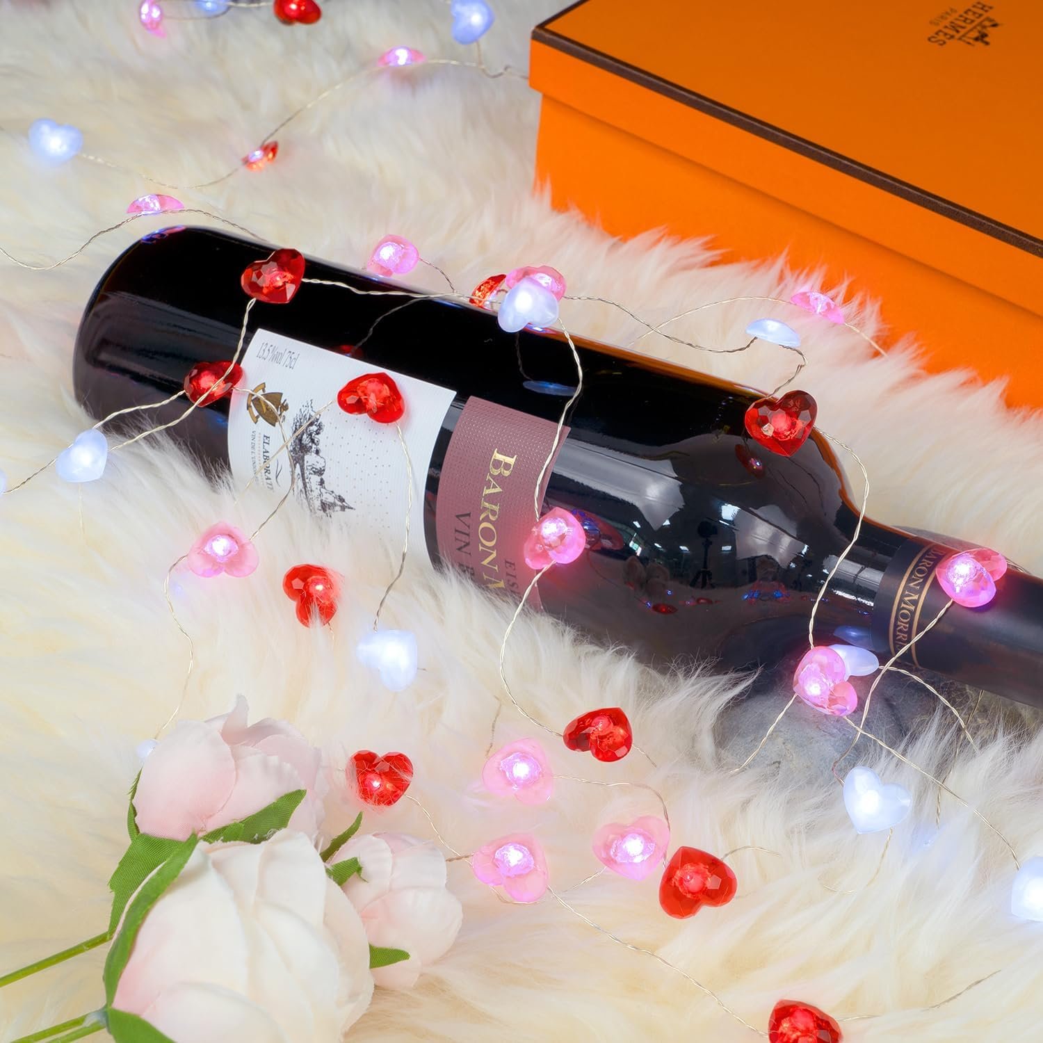 Valentine Day Decorations 13 ft 40 LEDs Red White Pink Heart Shaped Twinkle Fairy String Lights Battery Operated for Kids Wedding Indoor Outdoor Party Valentine's Day Mother's Day Decor with Timer - Image 7