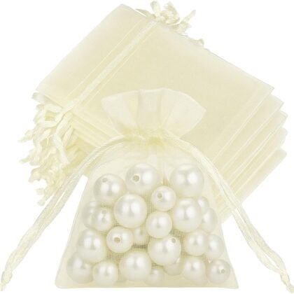 joycraft Organza Bags 2.7x3.5 inch - Ivory Drawstring Gift Packaging Pouch with Breathable Mesh for Wedding Favors, Jewelry Display, Candy Bags | Reusable Craft Supplies, Small Business