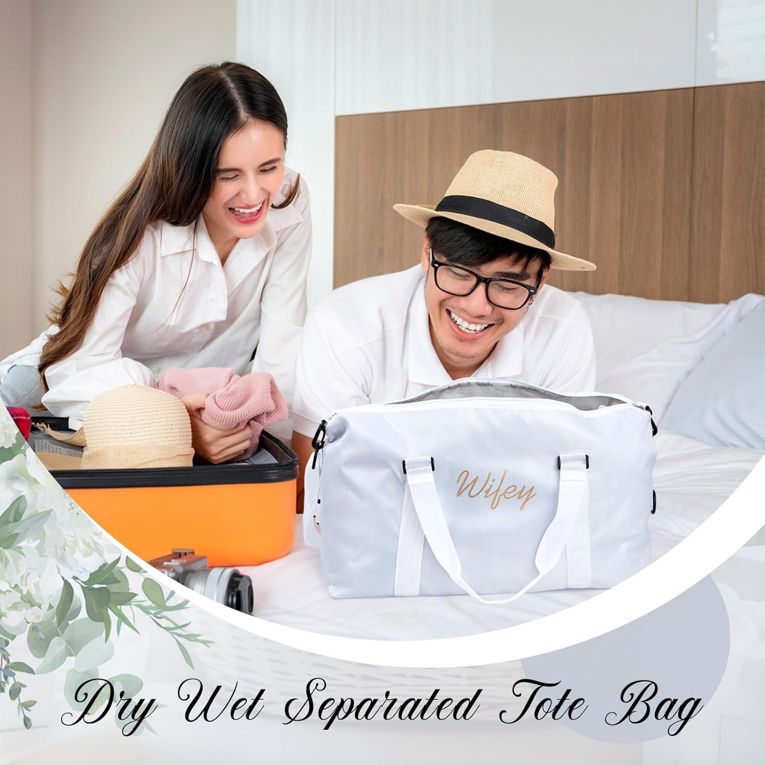 Sanwuta 2 Pcs Couple Duffel Travel Bag Set Wedding Gift Bag for Valentine Bride Groom Honeymoon Travel Bags Gym/weekender Bag(Wifey Hubby) - Image 5