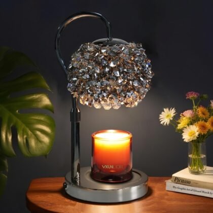 Luxury Candle Warmer Lamp with Crystal Gemstone Shade & Color-Changing Premium Base - Adjustable LED Wax Melt Warmer for Home Decor