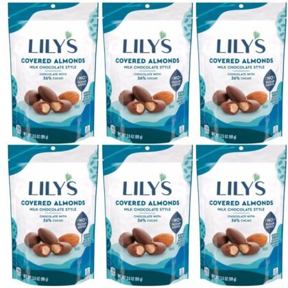 Lily’s Milk Chocolate Style Covered Almonds (40% Cocoa) – No Sugar Added, Fair Trade, Kosher, Gluten Free – 3.5 oz (Pack of 6)