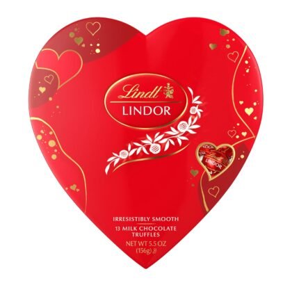 Lindt LINDOR Valentine's Milk Chocolate Candy Truffles Heart, Milk Chocolate with Milk Truffle Filling, 5.5 oz.