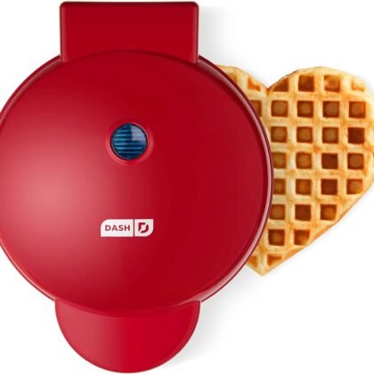 Dash Express Waffle Maker -Electric Waffle Maker for Creative Homemade Treats - Dual Nonstick Cooking Surfaces, Easy Food Release & Quick Cleanup - Compact, Space-Saving Design - 8 Inches - Red Heart