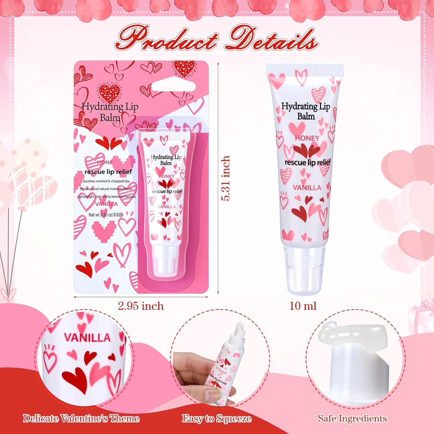 Leelosp 12 Pcs Valentine's Day Lip Balm Galentine's Gifts Bulk Honey Vanilla Lip Balm Conversation Heart Hydrating Natural for Dry Cracked Lips Women Valentines Gifts Bulk for Her - Image 2