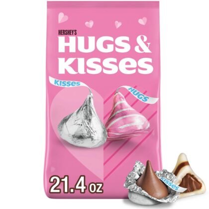 HERSHEY'S HUGS & KISSES Assorted Flavored, Valentine's Candy Bag, 21.4 oz