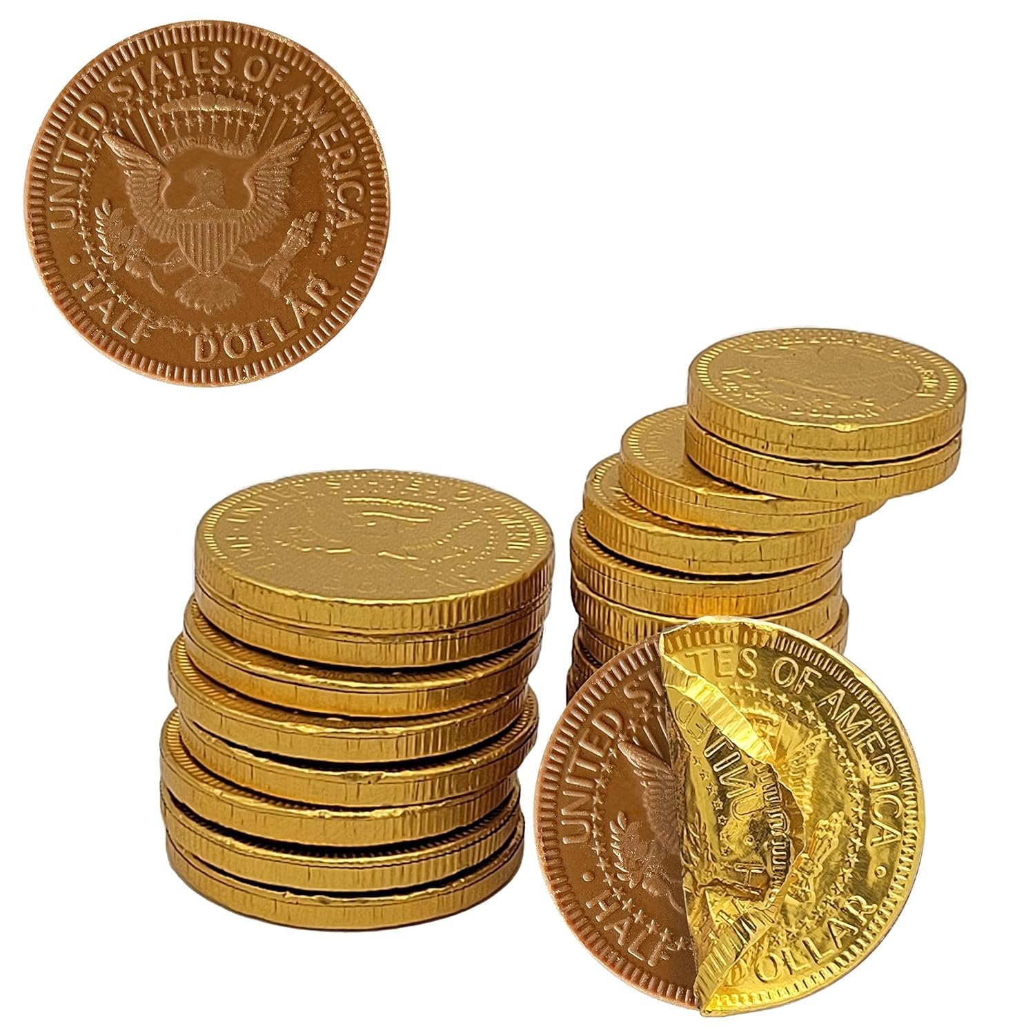 25 Edible Chocolate Coins, Gold Half Dollar Milk Chocolate, Made with Premium Belgian ingredients, Nut Free, Non-GMO, Certified Kosher Dairy 25-Pack Christmas Stocking Stuffers - Image 4