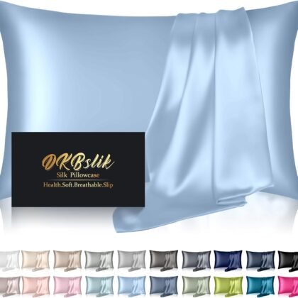 Silk Pillowcase for Hair and Skin, Mulberry Silk Pillow Cases Standard Size, Anti Acne Cooling Sleep Both Sides Natural Silk Satin Pillow Case Covers with Hidden Zipper, Gifts for Women Men, Haze Blue