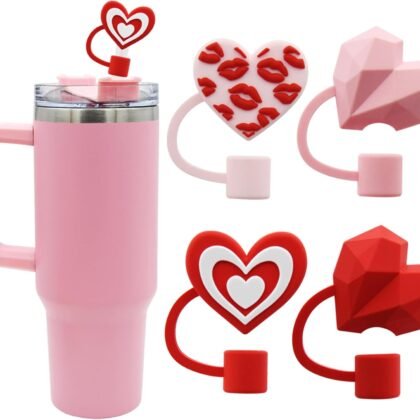 Straw Cover Cap for Stanley Cup, Heart-shaped Straw Topper Compatible with 30&40 Oz Tumbler with Handle,10mm 0.4in StrawTips Lids Lover Couple Fun Gifts