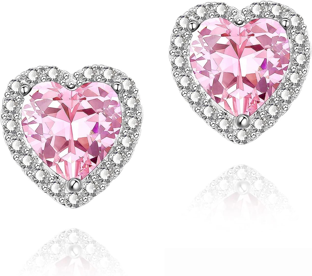 YOMELA Cubic Zirconia Earrings Studs, Halo CZ Birthstone Simulated Diamond Stud Earrings for Women