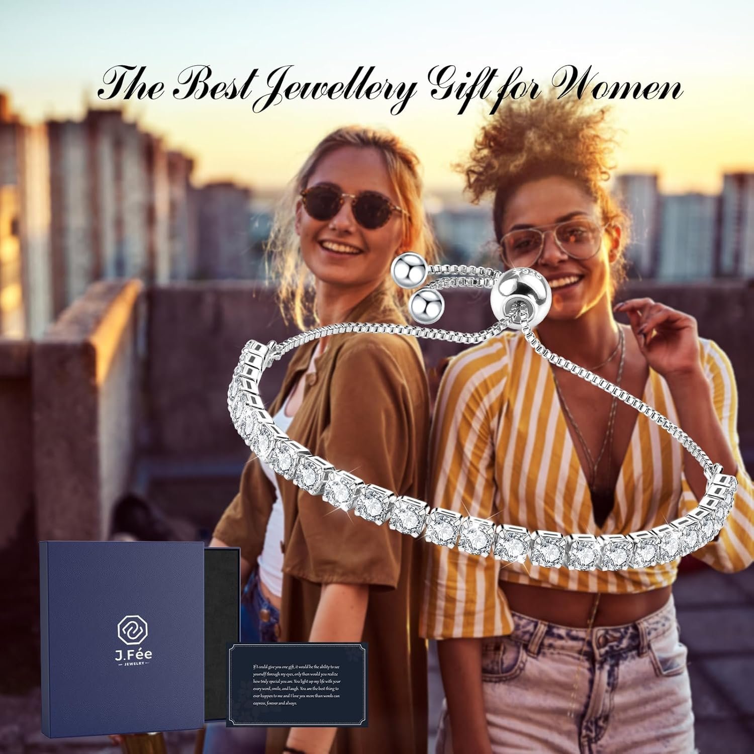 J.Fée Silver Bracelet, S925 Tennis Bracelet with Sparkling 5A Cubic Zirconia Silver Bracelets for Women Adjustable Bracelet for Women Bracelets Womens Bracelet Women Gifts for Women Mom - Image 6