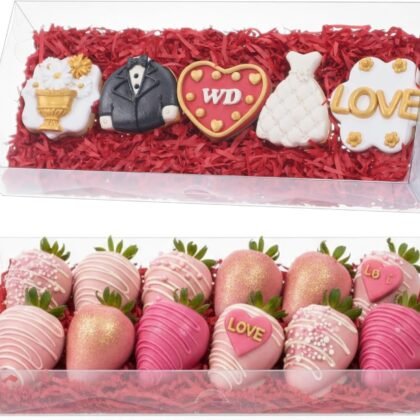 12PCS 12x5x2 Inches Clear Valentines Strawberry Boxes Cookie & Gift Boxes for Party Favors