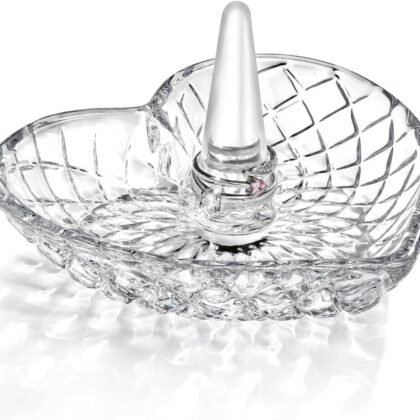 H&D HYALINE & DORA Clear Heart Shaped Crystal Jewelry Ring Holder Decorative Glass Ring Dish Crystal Jewellery Tower Gifts for Women