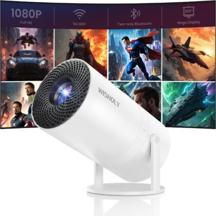 Mini Projector with WiFi and Bluetooth, Portable Movie Projector with 180° Rotatable, 1080P HD Supported, Auto Vertical Keystone, Compatible with Smartphone, TV Stick, Laptop, HDMI, USB