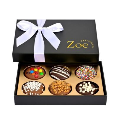 CRAVINGS BY ZOE Birthday Chocolate Covered Cookies Gift Basket | 6 Count | Kosher Milk & Dark Belgian Chocolate Gourmet Food Gift Box | Thank You, Candy Gifting Men Women Him Her Mom