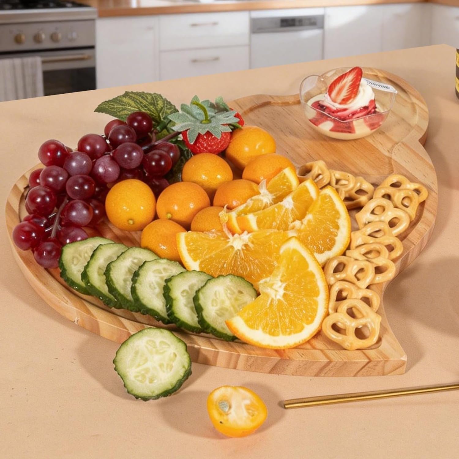 Heart Charcuterie Boards - Valentines Bamboo Cutting Heart Shaped Decoration Decor Supplies, Wood Serving Tray, Food Platter Valentines Gifts - Image 4