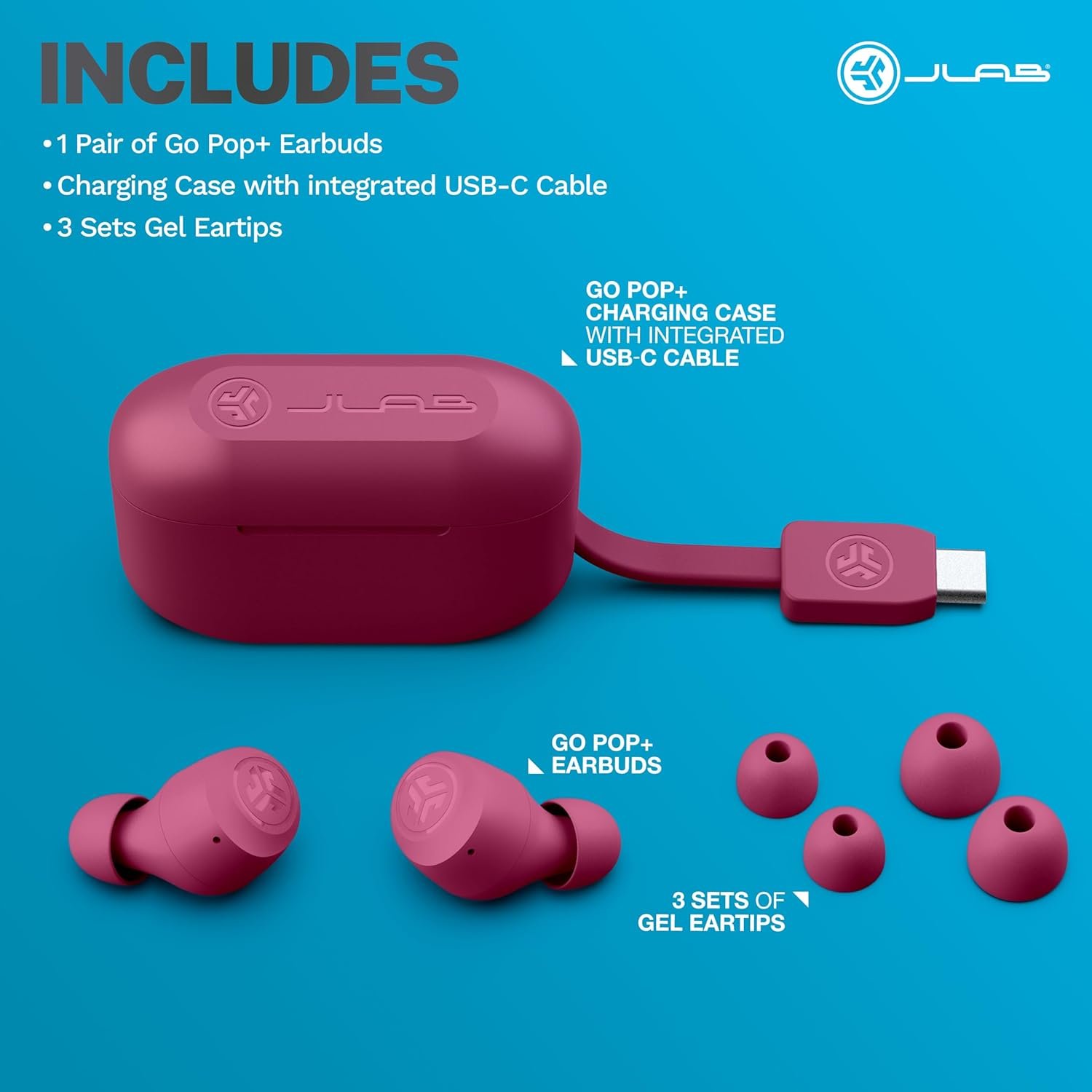 JLab Go Air Pop+ True Wireless Earbuds, in Ear Headphones, Bluetooth Earphones, 35H Playtime Ear Buds, Bluetooth Earbuds with Microphone, USB-C Charging Case, Dual Connect, EQ3 Sound, Dark Pink - Image 7