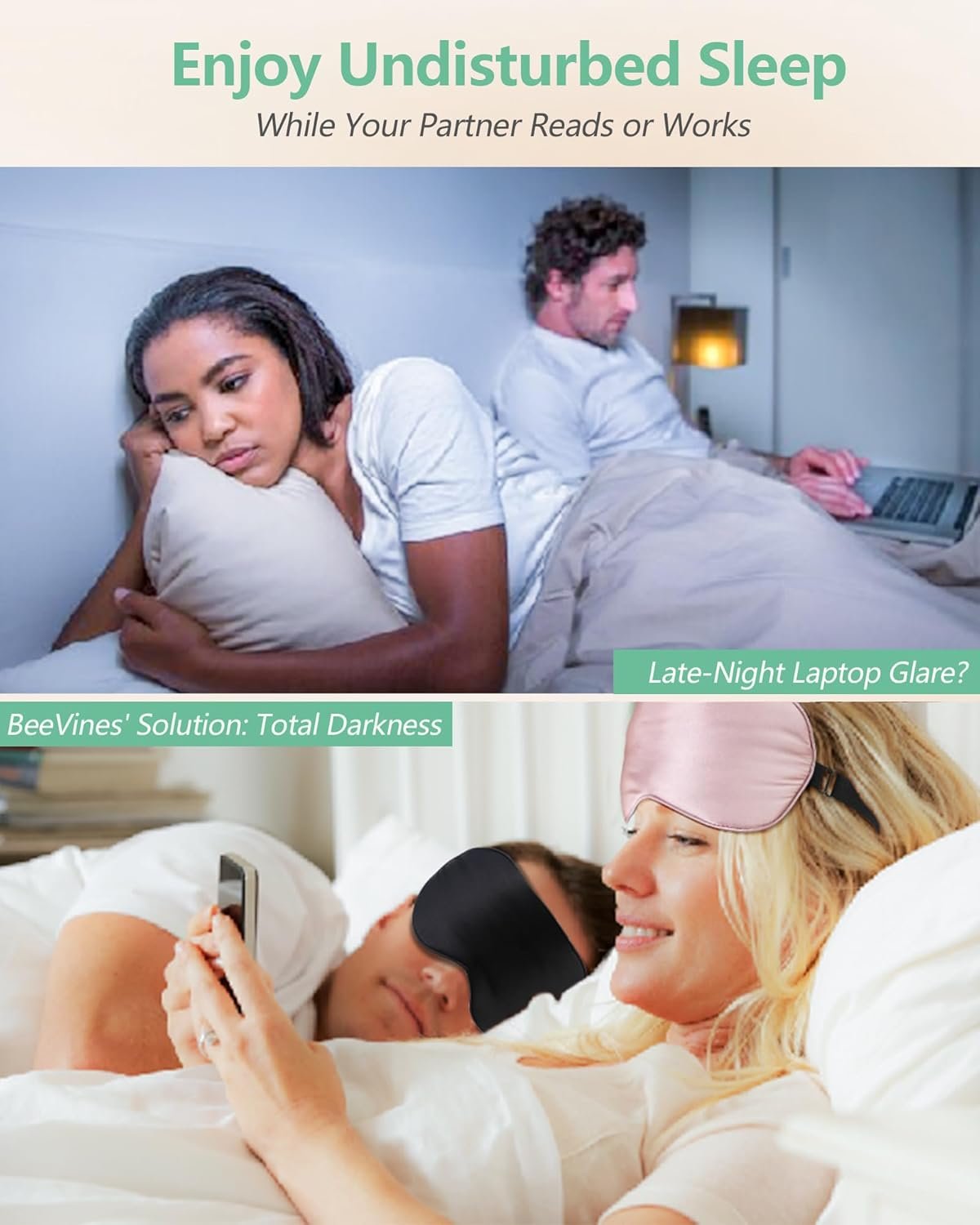 BeeVines 100% Real Mulberry Silk 2 Pack Sleep Mask, Natural Pure Silk Eye Masks with Adjustable Strap for Sleeping, 100% Block Light Eye Sleep Shade Cover, Reduces Puffy Eyes Traveling Gifts - Image 6