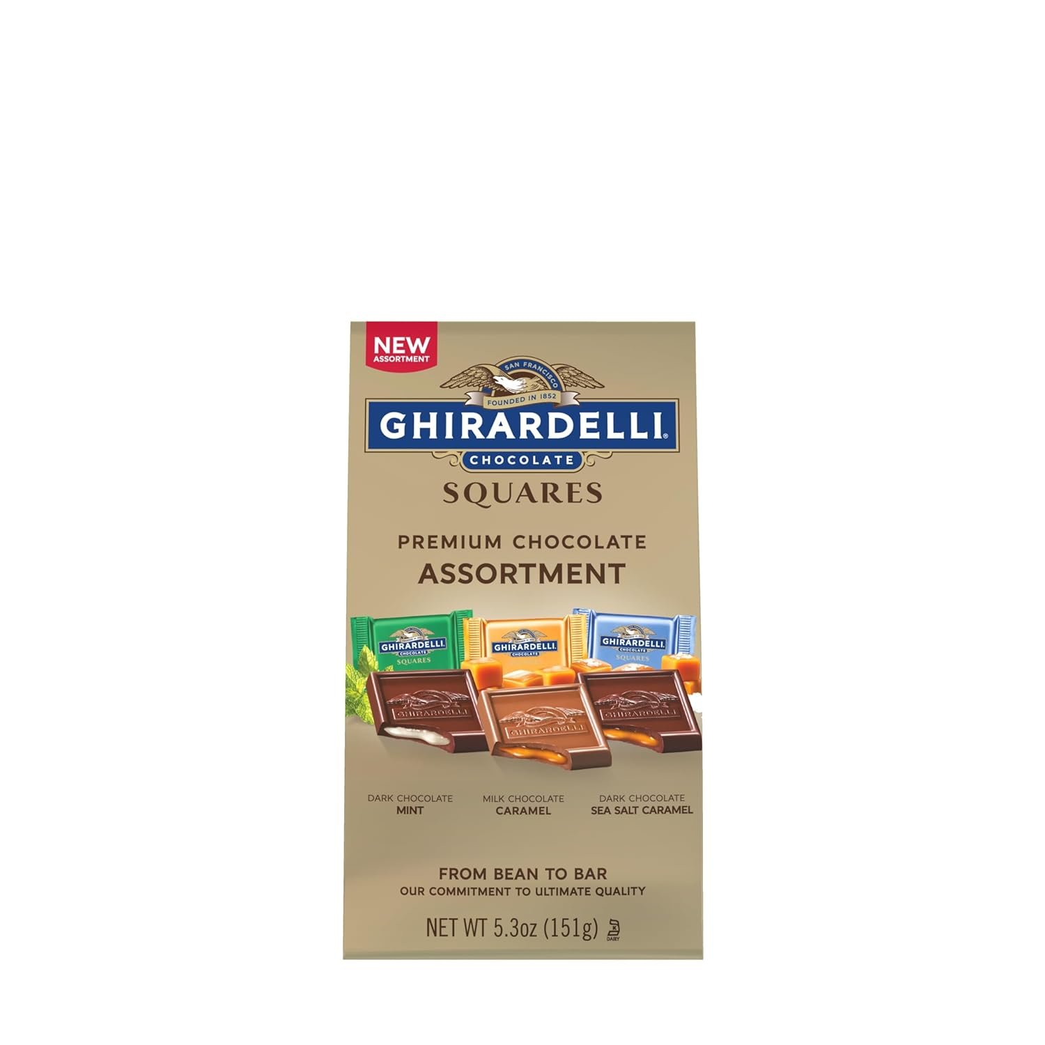 GHIRARDELLI Premium Chocolate Assortment SQUARES, 5.3 oz Bag Variety of Individually Wrapped Milk, Dark, and Mint Chocolates - Image 5
