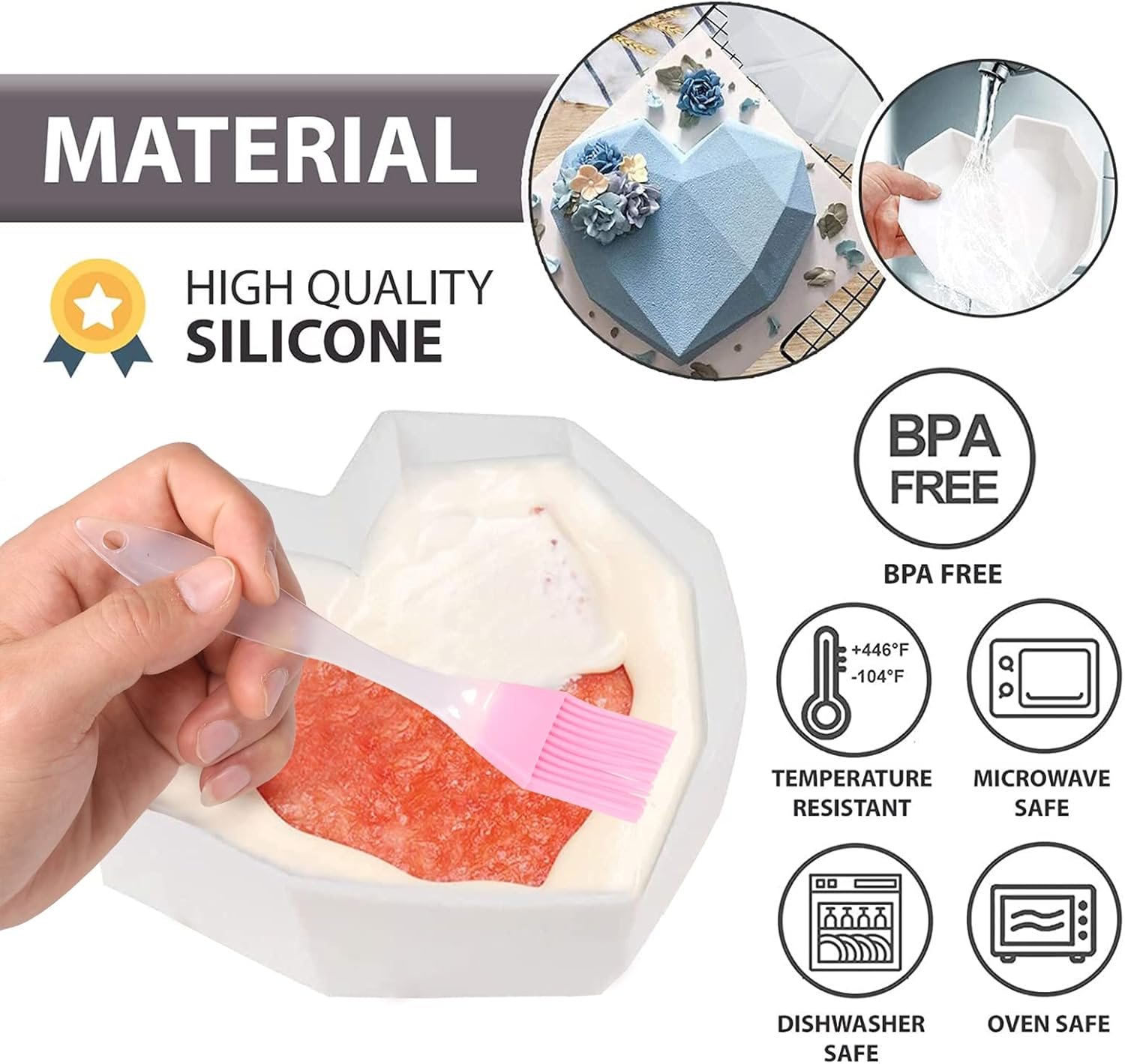 Breakable Heart Mold Kit for Chocolate With Hammer - 8 Cavity Diamond Shaped Silicone Mold for Baking, 8.8" Large Valentine Candy Making - Image 2