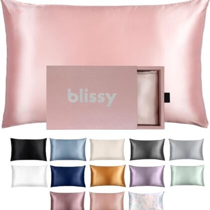 Blissy Silk Pillowcase - 100% Pure Mulberry Silk - 22 Momme 6A High-Grade Fibers - Silk Pillow Cover for Hair & Skin - Regular, Queen & King (Pink, Standard)