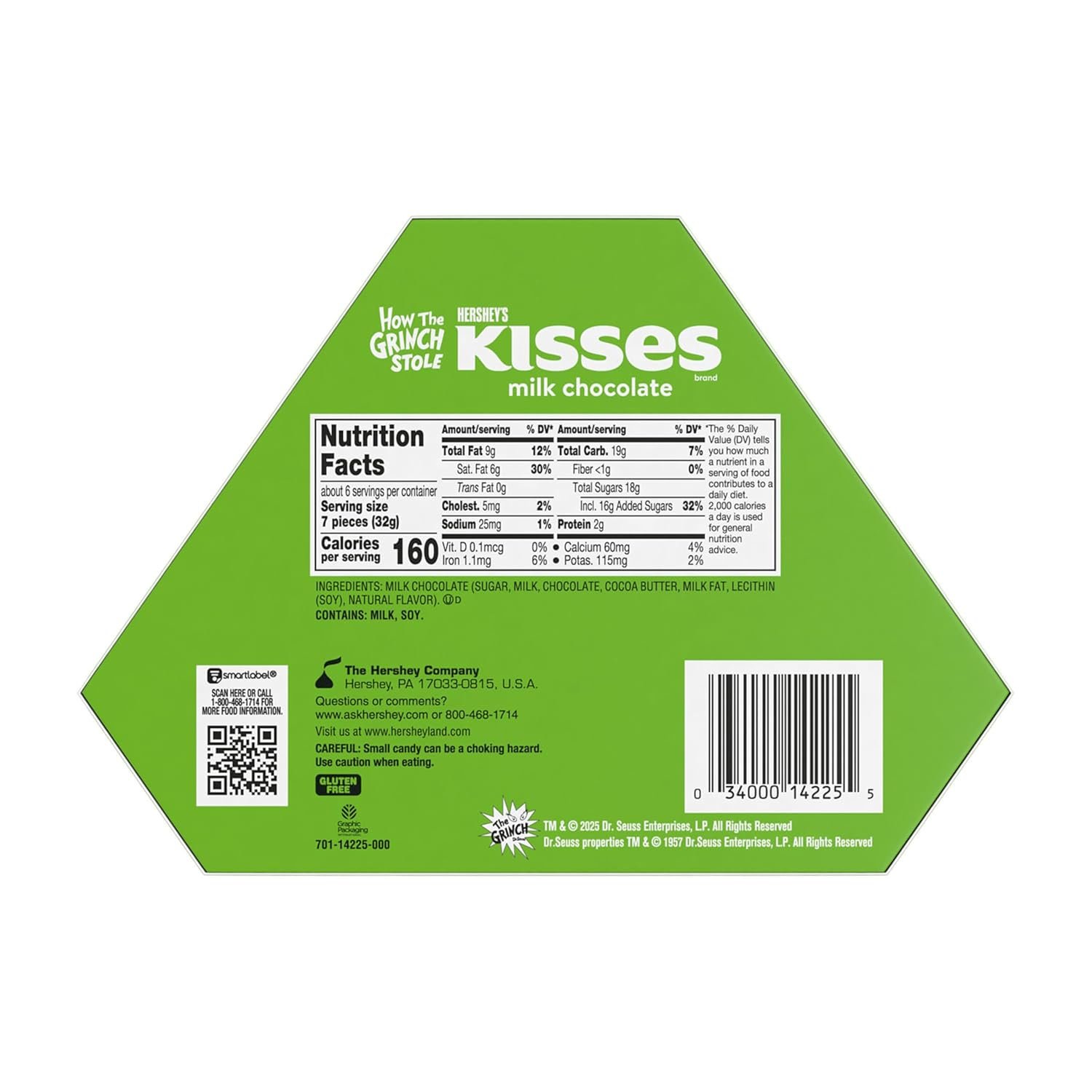 HERSHEY'S KISSES Grinch Milk Chocolate, Christmas Candy Gift Box, 6.5 oz - Image 2