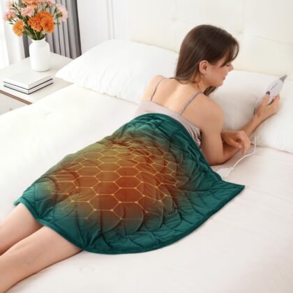 Kaisa Weighted Heating Blanket 7 lbs, 26" x 35" Large Size Weighted Heating Pad for Back Shoulder Abdomen, Soft Electric Heated Blankets, Green